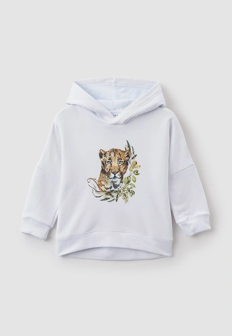 Толстовка белая с капюшоном и рисунком леопард 