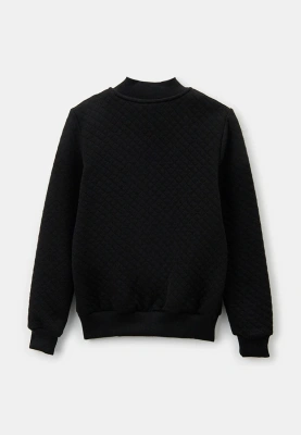 Бомбер на молнии из стеганного трикотажа черного цвета