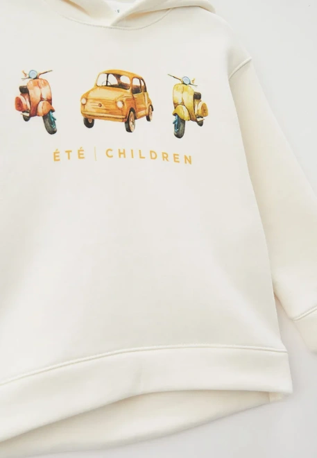 Толстовка с капюшоном из утепленной ткани с рисунком машинка и мопеды