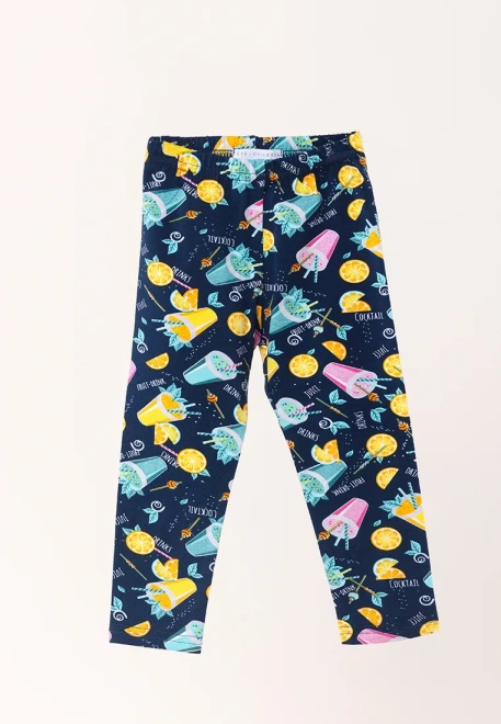 Леггинсы Лала для малышей с апельсинами и коктейлями в темно-синем цвете