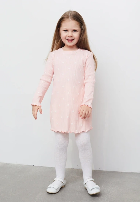 Платье с длинными рукавами из трикотажа в рубчик с принтом ромашки