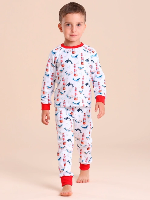 Пижама из трикотажного хлопка на манжетах 