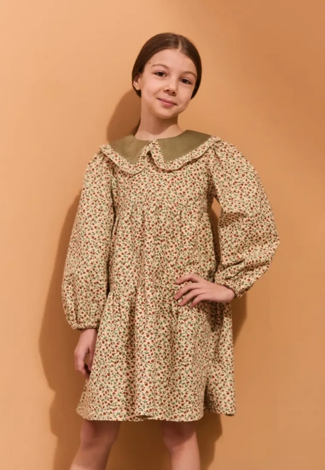 Платье Фалина из теплого хлопка в бежевом цвете