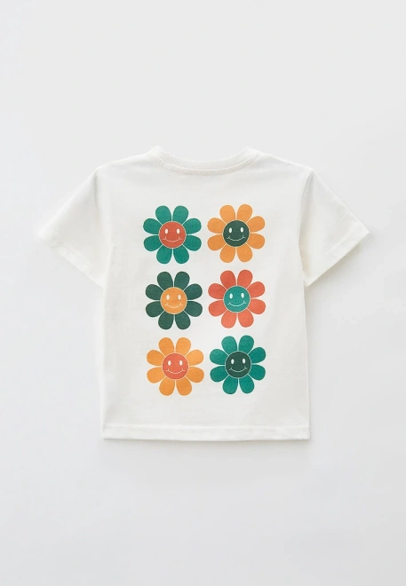 Футболка из плотного хлопка с рисунком смайлики-цветы на спинке Футболка из плотного хлопка с рисунком смайлики-цветы на спинке