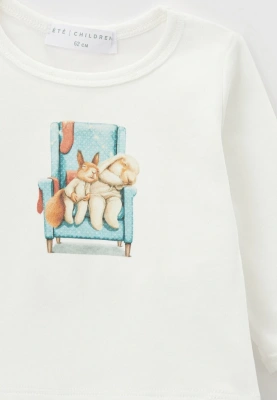Лонслив Мэйсон для малышей с печатью Кролики в кресле (молочный)