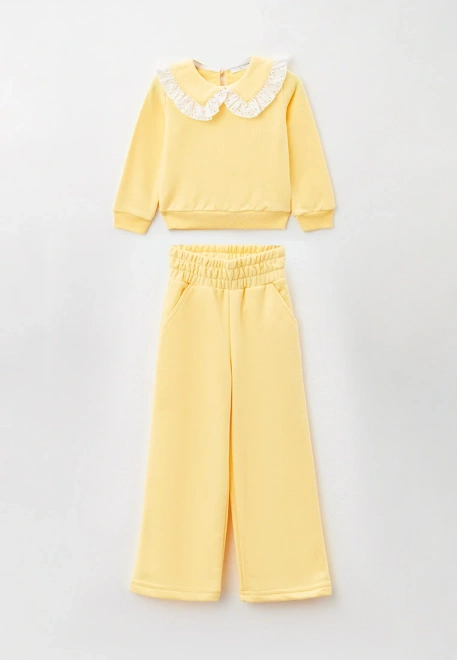 Костюм из свитшота с воротником с оборками и широкими брюками