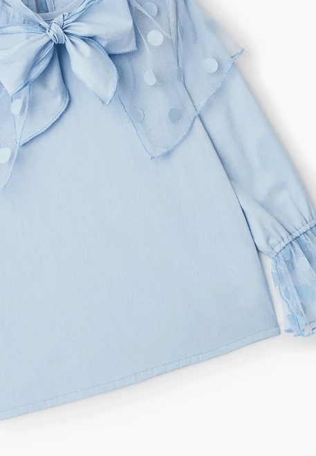 Блузка из рубашечной ткани со съемным воротником из сетки в горох