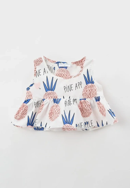 Топ укороченный с баской из хлопка с принтом ананасы