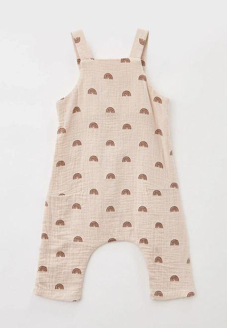 Комбинезон для малышей из муслина с принтом коричневая радуга на бежевом 