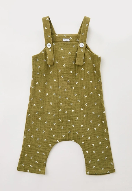 Комбинезон для малышей из муслина с принтом вишенки на оливковом