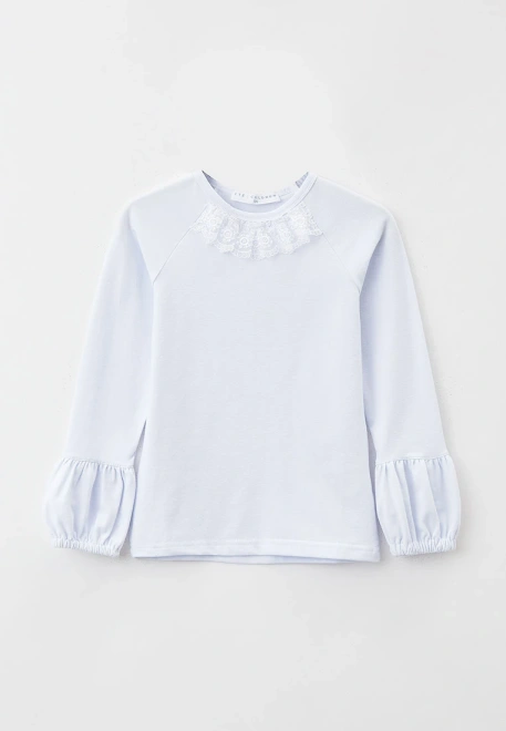 Лонгслив школьный белого цвета с кружевом на горловине 
