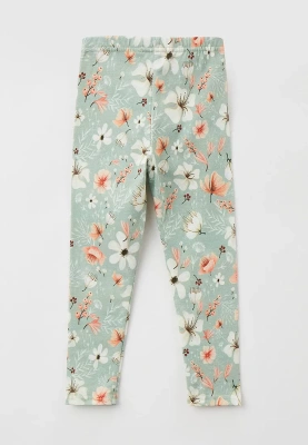 Леггинсы из тонкого трикотажа оливкового цвета с цветочным принтом