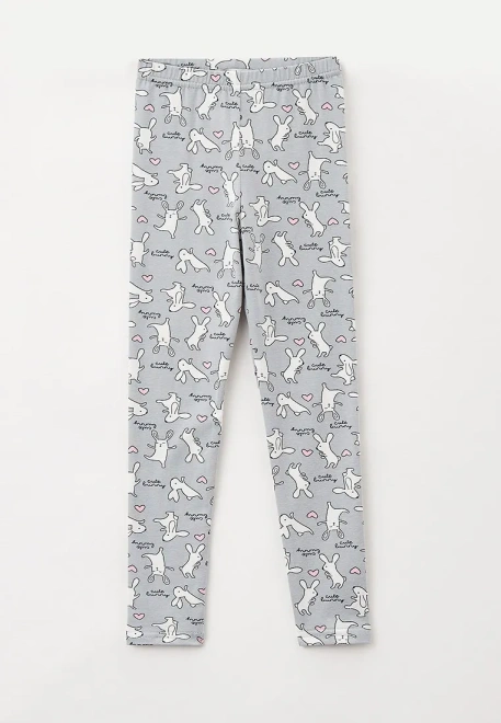 Леггинсы из трикотажа с принтом кролики на сером