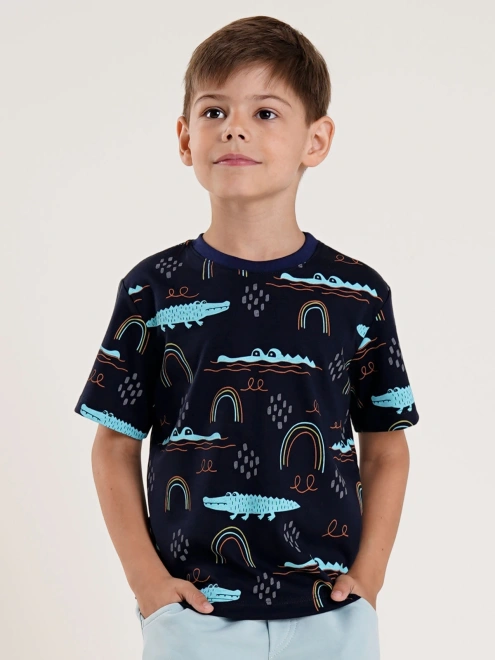 Футболка из тонкого хлопка с ярким принтом крокодилы