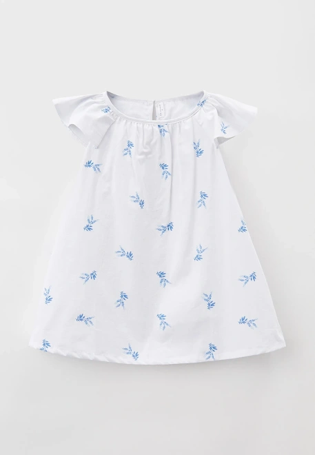 Платье из белого хлопка в мелкими синим веточками 