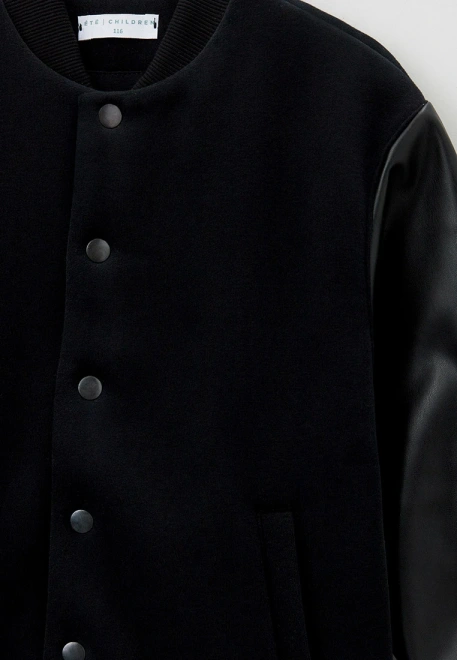 Бомбер оверсайз с кожаными  рукавами черный