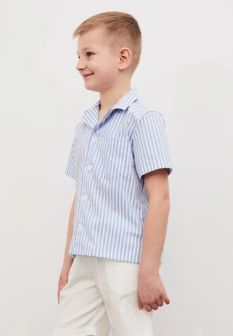Рубашка с короткими рукавами из хлопка в голубую полоску