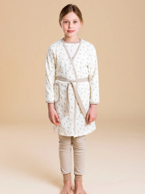 Халат из мягкого хлопкового трикотажа с принтом листочки