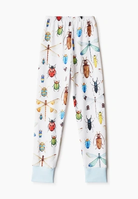 Пижама с хлопкового трикотажа с принтом насекомые и голубыми манжетами