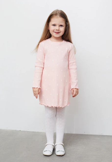 Платье с длинными рукавами из трикотажа в рубчик с принтом ромашки