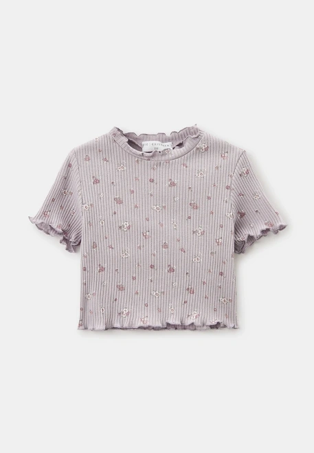 Футболка укороченная из трикотажного хлопка в рубчик