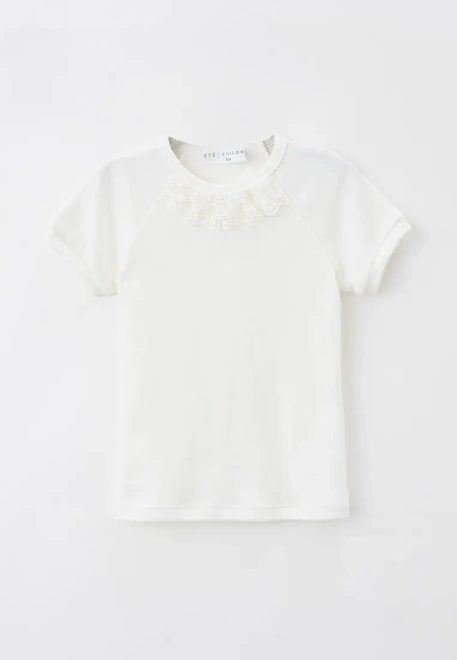 Футболка школьная из хлопка с кружевом на горловине