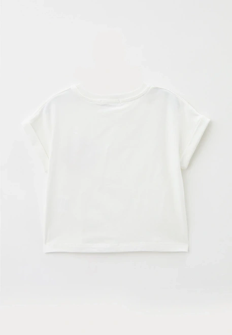 Футболка прямого кроя из трикотажа молочного цвета в принтом цветы