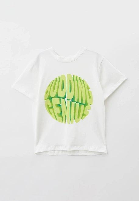 Футболка молочная свободная с ярким принтом в салатовом цвете Футболка молочная свободная с ярким принтом в салатовом цвете