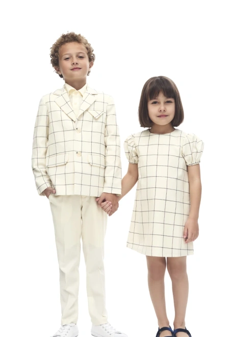 Пиджак в клетку молочного цвета для мальчиков