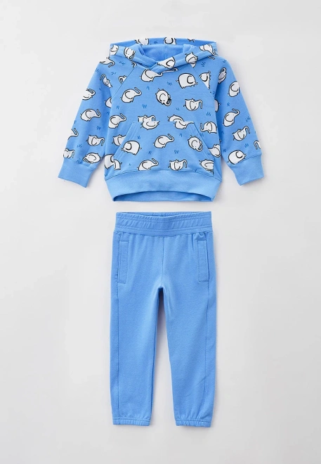 Костюм спортивный из худи с принтом слоники и однотонных брюк