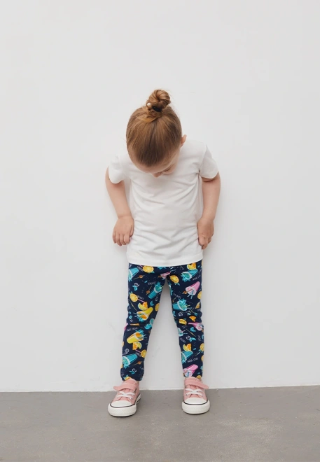 Леггинсы Лала для малышей с апельсинами и коктейлями в темно-синем цвете