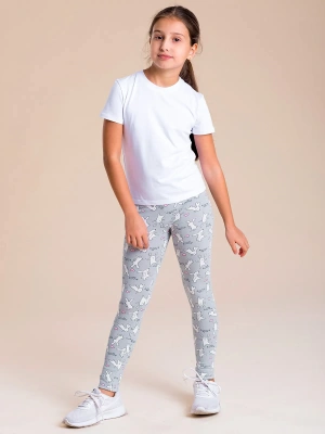 Леггинсы из трикотажа с принтом кролики на сером