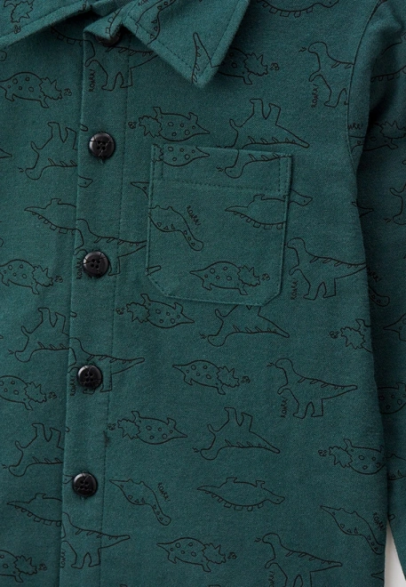 Рубашка из фланели в темно-зеленом цвете и принтом дино 