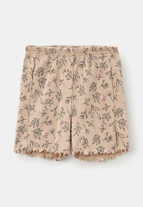 Шорты из трикотажа в рубчик с цветочным принтом