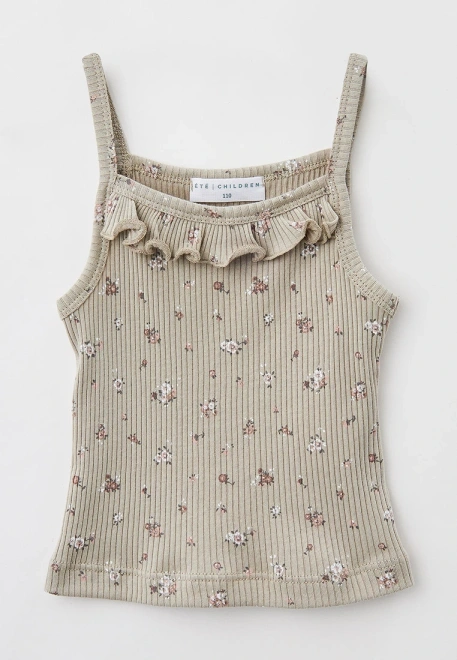 Майка укороченная на лямках из ткани в рубчик