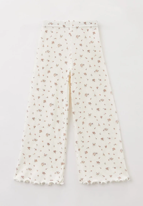 Брюки свободные из хлопка в рубчик с мелким цветочным принтом