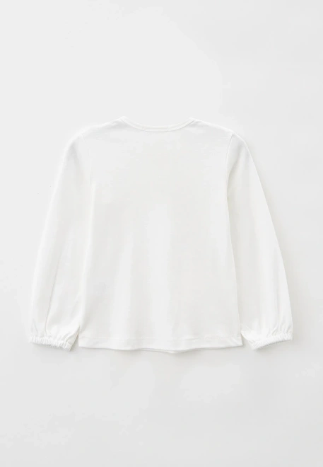Лонгслив из хлопкового трикотажа молочного цвета с рюшкой на полочке