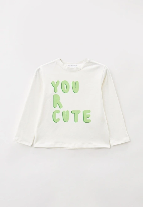 Лонгслив молочный с надписью YOU R CUTE  в салатовом цвете
