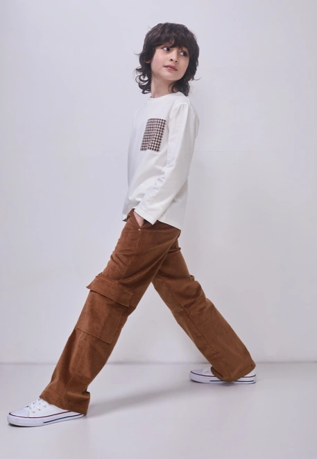 Лонгслив Джаспер в молочном цвете с карманом в клетку