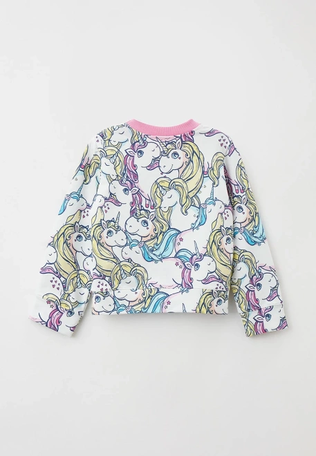 Свитшот из футера с принтом единороги и розовым воротником