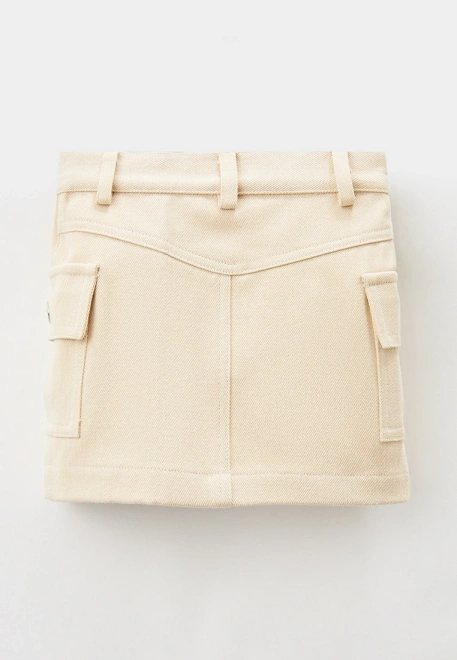 Юбка мини из бежевого денима с двумя накладными карманами