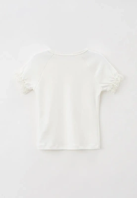 Футболка школьная из хлопка в кружевом на горловине и рукавах