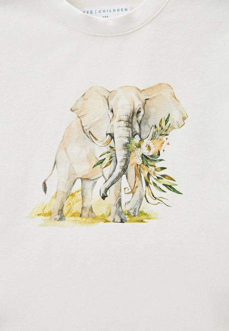 Футболка молочная с принтом слон 