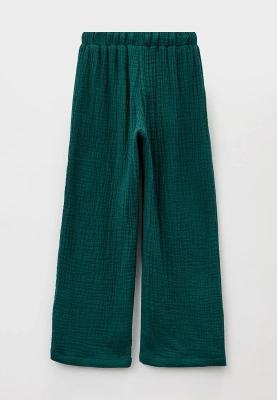 Брюки свободные на мальчика из муслина темно-зеленые 