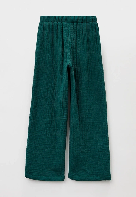 Брюки свободные на мальчика из муслина темно-зеленые 