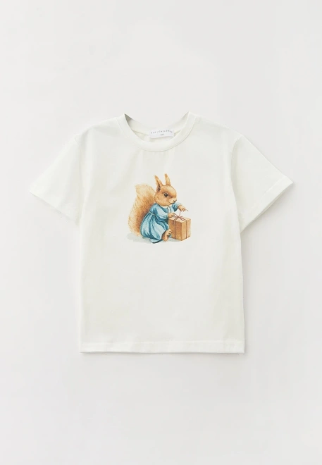 Футболка молочного цвета с рисунком белка с подарком
