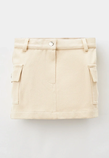 Юбка мини из бежевого денима с двумя накладными карманами