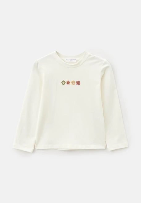 Лонгслив для девочки молочного цвета с рисунком цветочки