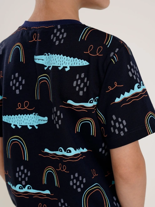 Футболка из тонкого хлопка с ярким принтом крокодилы