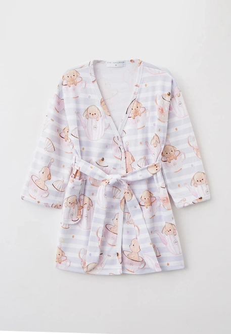 Халат трикотажный в горизонтальную полоску и принтом собачки в чашке